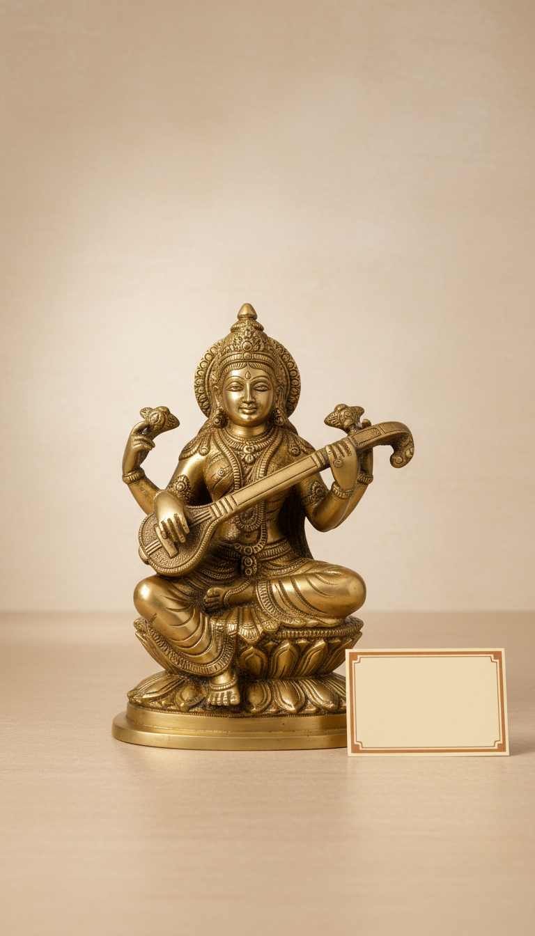 Brass Saraswati Statue With Story Card
